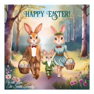 Easter Bunny Family Hunting for Eggs - Painting Photo Print
