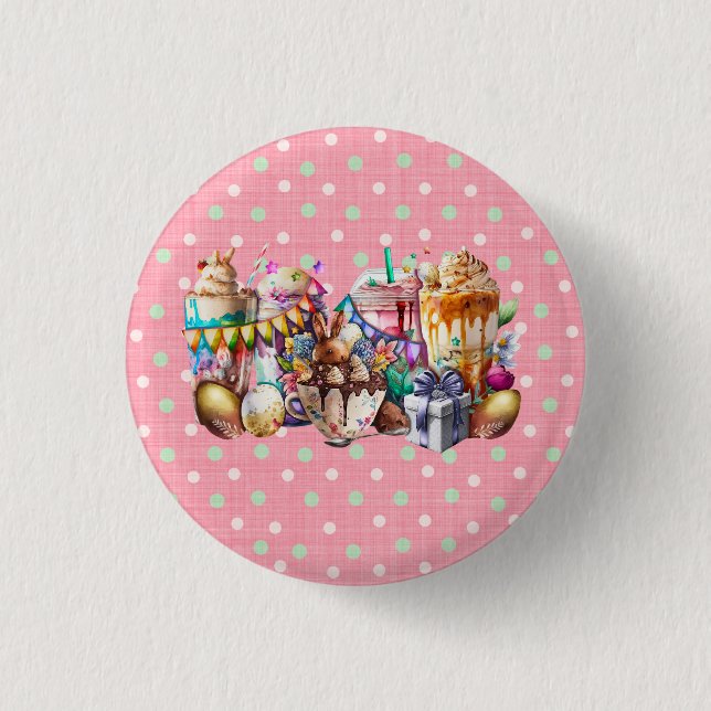 Easter Bunny Fancy Coffee Drinks 1 Inch Round Button (Front)