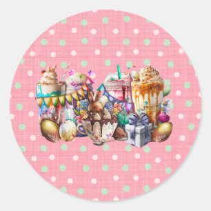 Easter Bunny Fancy Coffee Drinks Classic Round Sticker