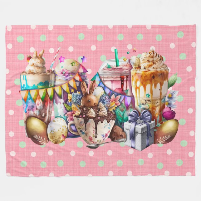Easter Bunny Fancy Coffee Drinks  Fleece Blanket (Front (Horizontal))