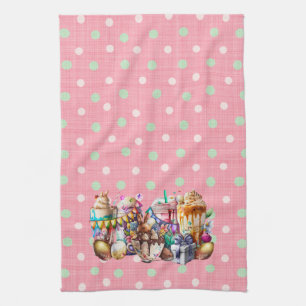 Easter Bunny Fancy Coffee Drinks Kitchen Towel