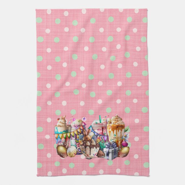 Easter Bunny Fancy Coffee Drinks Kitchen Towel (Vertical)