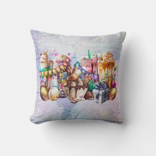 Easter Bunny Fancy Coffee Drinks Throw Pillow