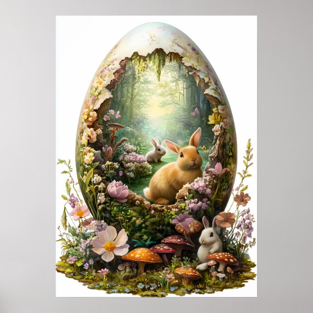 Easter Bunny Fantasy Forest Egg Poster (Front)