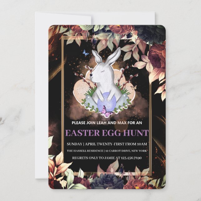 Easter Bunny, Floral  Brunch Egg Hunt Invitation (Front)