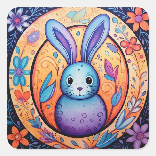 Easter Bunny Floral Cute Spring Square Sticker (Front)