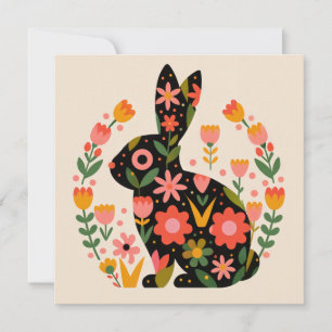 Easter Bunny Floral Motif Holiday Card
