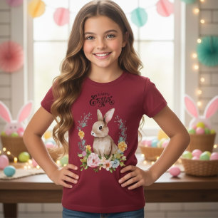 Easter Bunny Floral Wreath Girls Tee