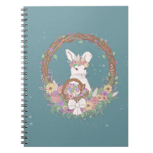 Easter Bunny Floral Wreath Notebook