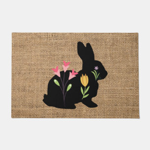 Easter Bunny&Flowers burlap - rustic Doormat