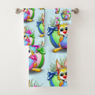 Easter Bunny Funny and Cute Character Biting an Eg Bath Towel Set
