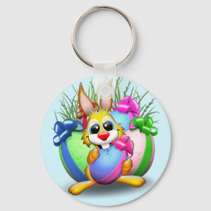Easter Bunny Funny and Cute Character Biting an Eg Keychain