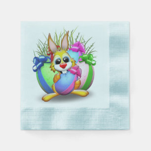 Easter Bunny Funny and Cute Character Biting an Eg Napkin