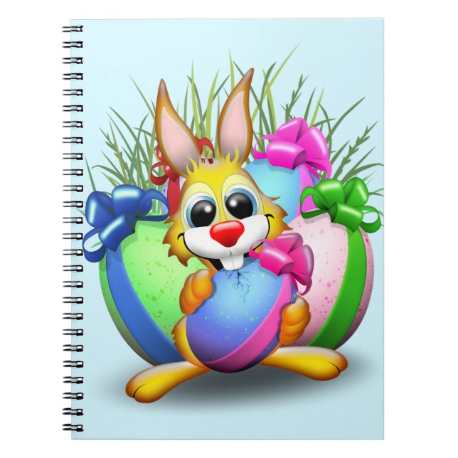 Easter Bunny Funny and Cute Character Biting an Eg Notebook (Front)