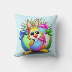 Easter Bunny Funny and Cute Character Biting an Eg Throw Pillow