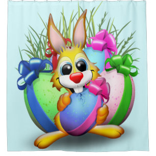 Easter Bunny Funny and Cute Character Biting Eggs
