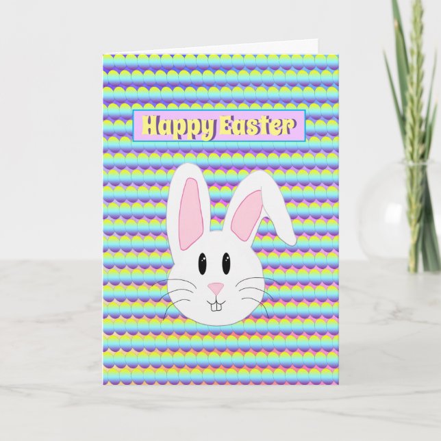 Easter Bunny Funny with Colorful Eggs Easter Holiday Card (Front)