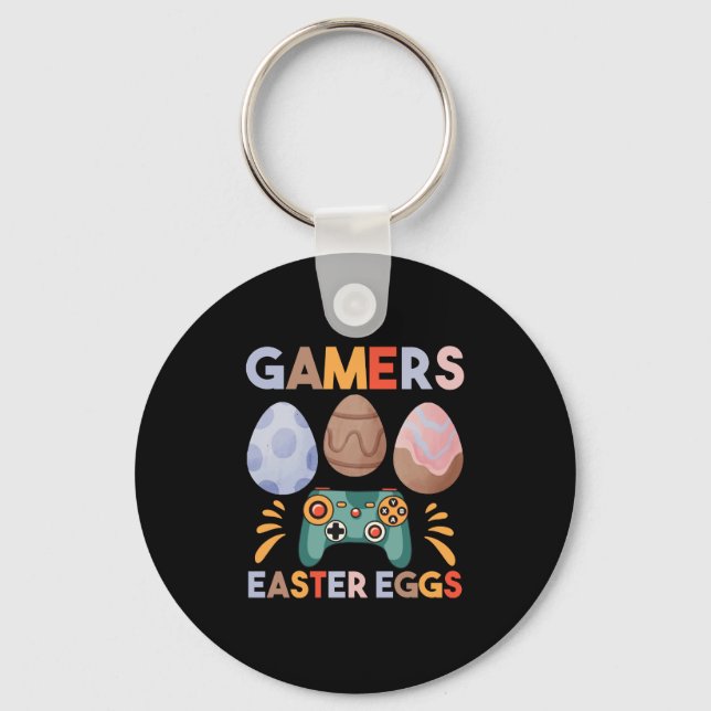 Easter Bunny Gamer Gaming Boy Love Easter Eggs Keychain (Front)