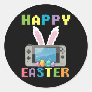 Easter Bunny Gamer With Video Game Controller  Classic Round Sticker