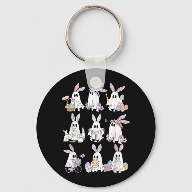 Easter Bunny Ghost Spooky Easter Day Rabbit Lover Keychain (Front)
