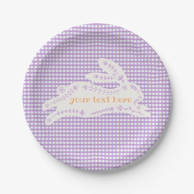 Easter Bunny Gingham Custom Paper Plate (Front)