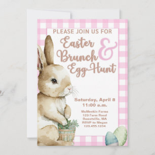 Easter Bunny Gingham Easter Brunch & Egg Hunt Pink Invitation