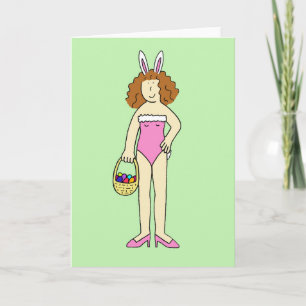 Easter Bunny Girl Cartoon Holiday Card