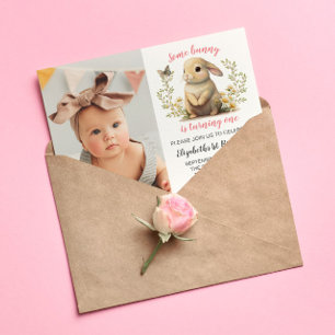 Easter Bunny Girl Photo Birthday Invitation  Postc Postcard