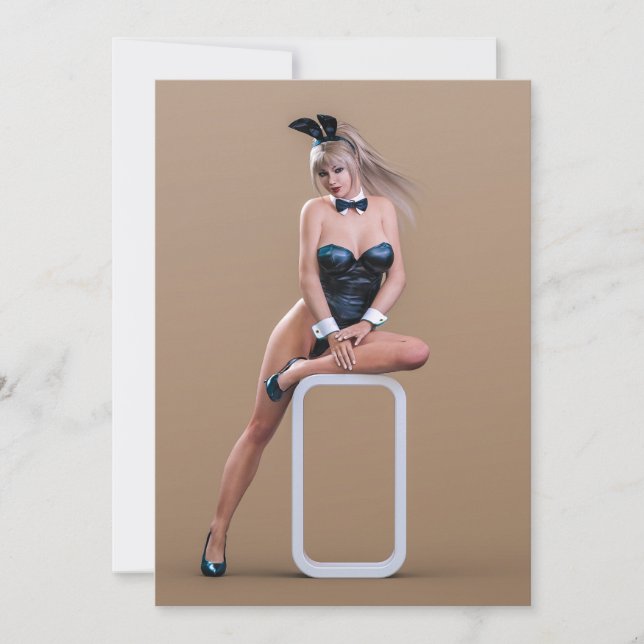 Easter Bunny Girl Sitting on Round Edge Cube Holiday Card (Front)