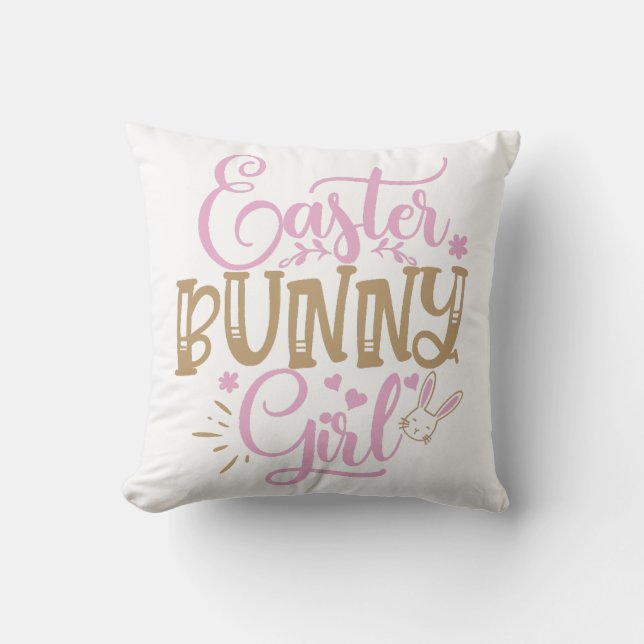 Easter Bunny Girl Throw Pillow (Front)