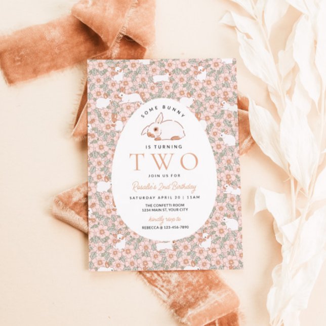 Easter Bunny Girls 2nd Birthday Invitation (Girls Easter Birthday Party Invite)