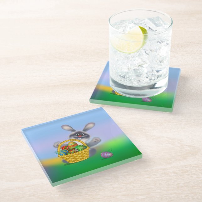 Easter Bunny Glass Coaster (Angled)