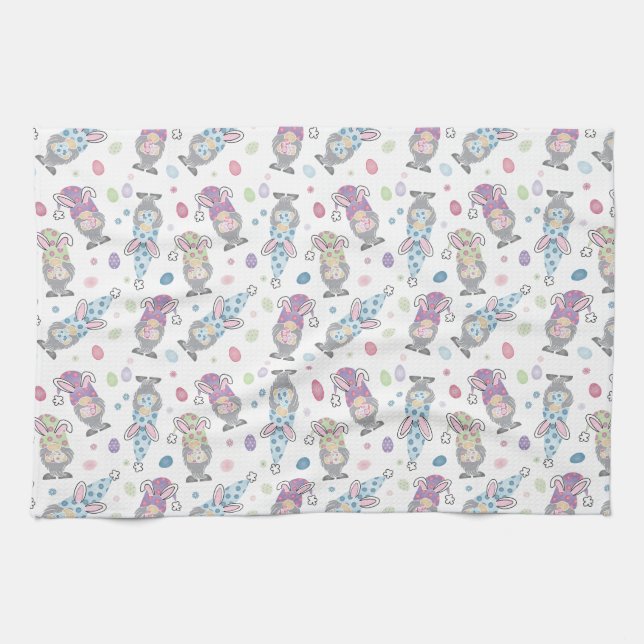 Easter Bunny Gnome Pattern Kitchen Towel (Horizontal)