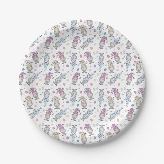 Easter Bunny Gnome Pattern Paper Plate (Front)