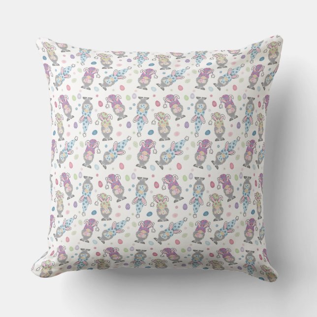 Easter Bunny Gnome Pattern Throw Pillow (Front)
