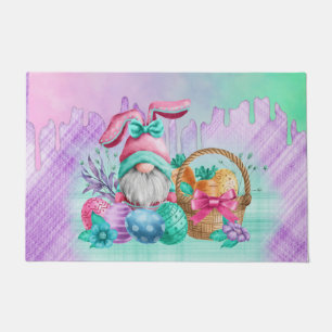 Easter Bunny Gnome With Basket Eggs  Doormat