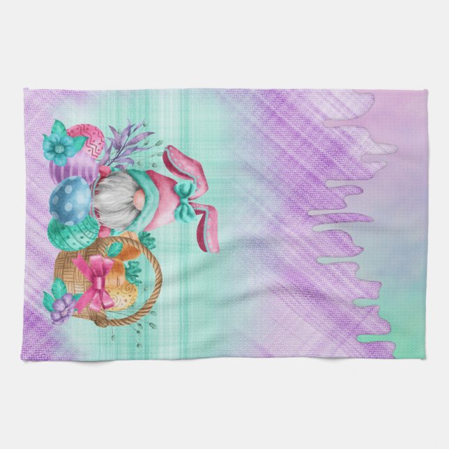 Easter Bunny Gnome With Basket Eggs Kitchen Towel (Horizontal)