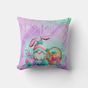 Easter Bunny Gnome With Basket Eggs Throw Pillow