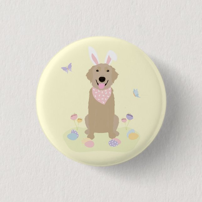 Easter Bunny Golden Retriever 1 Inch Round Button (Front)