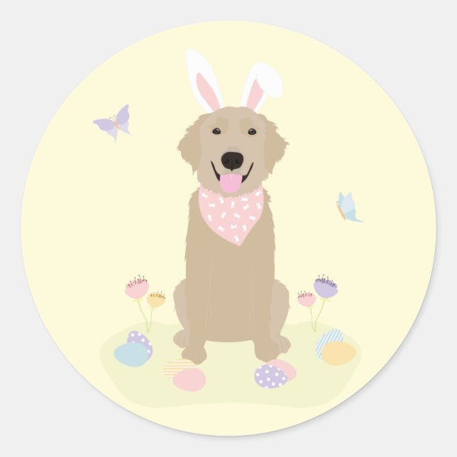 Easter Bunny Golden Retriever Classic Round Sticker (Front)