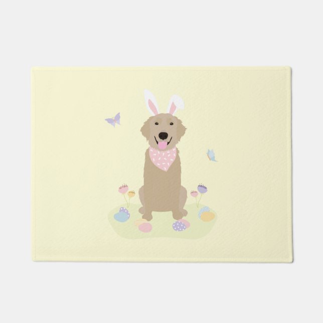 Easter Bunny Golden Retriever Doormat (Front)