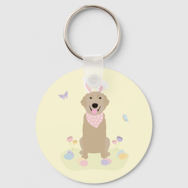 Easter Bunny Golden Retriever Keychain (Front)