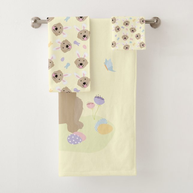 Easter Bunny Golden Retriever Pattern Bath Towel Set (Insitu)