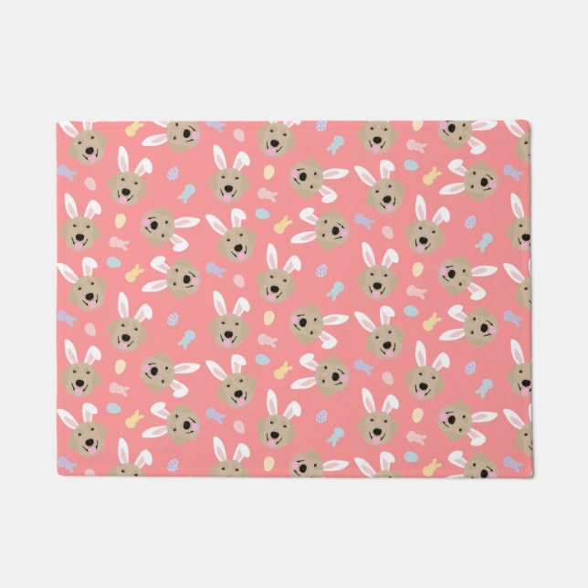 Easter Bunny Golden Retriever Pattern Doormat (Front)