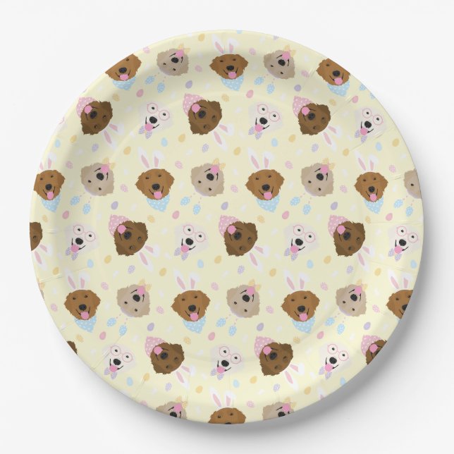 Easter Bunny Golden Retriever Pattern Paper Plate (Front)