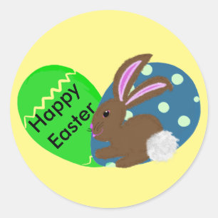 Easter Bunny Green Blue Easter Eggs Classic Round Sticker