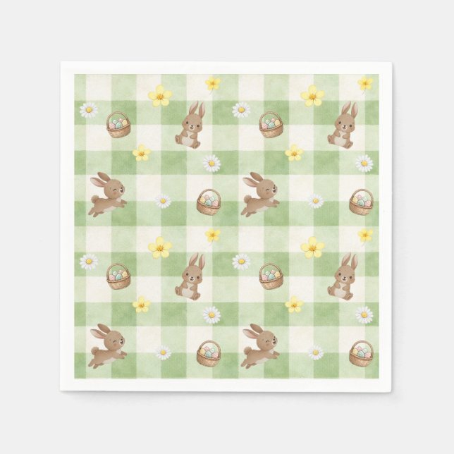 Easter Bunny Green Gingham Napkin (Front)