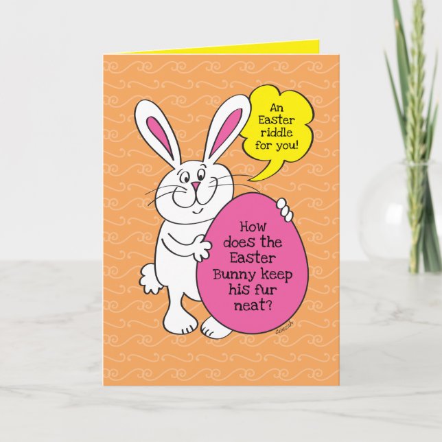 Easter Bunny Hairbrush Funny Riddle For Kids Card (Front)