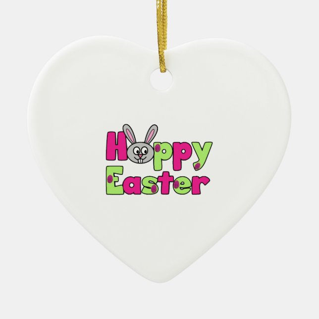Easter Bunny Happy Easter Eggs Ceramic Ornament (Front)