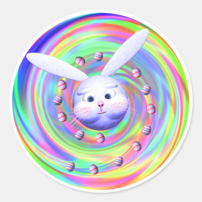 Easter Bunny Head Spin Classic Round Sticker (Front)